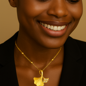 Collier GINKGO en ARGENT DORE S925
